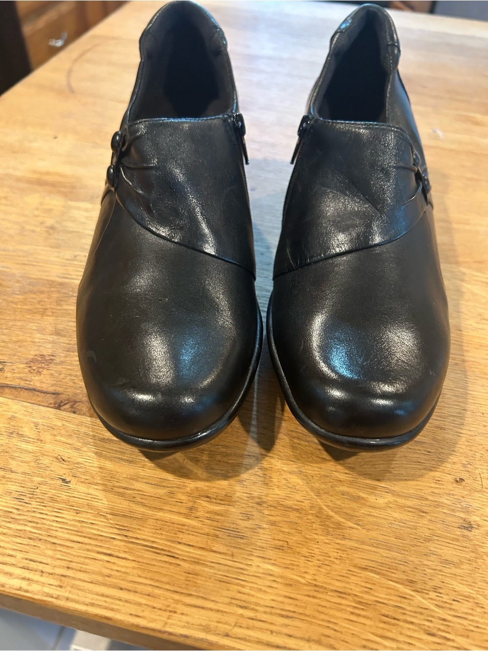 Clarks Black Leather Wedge Shoes